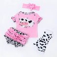 thumbnail image 4 of Angala 4 Piece Outfits For Girls Crew Neck Short Sleeve Cartoon Cow Print T Shirt With Leggings Shorts And Headwear Set Girls Fall Season Wear Clothes, 4 of 4