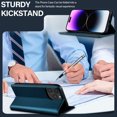 thumbnail image 3 of Wallet Case for iPhone 16, Classic Shockproof PU Leather Magnetic Flip Cover with Card Holder Stand Feature and Full Body Protection Phone Case Cover for iPhone 16, Blue, 3 of 12