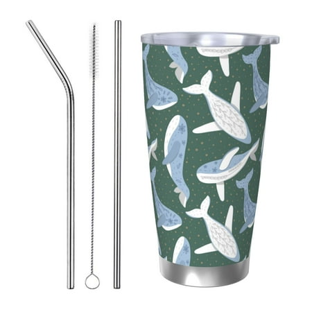 

Gaeub Beautiful Whales Print 20-Ounce Stainless Steel Car Cup Tumblers Cups with Lids and Straw Coffee Cups for Adults Kids Home Car Office School Travel Party-Straw Three-piece Set