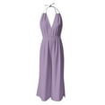 thumbnail image 5 of ZQUUVOU Women's Jumpsuit Solid Color Loose Adjustable Sleeveless Wide Leg Jumpsuit Overalls(Purple,L), 5 of 6