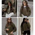 thumbnail image 4 of Lentta Women's Faux Suede Bomber Jacket Oversized Pilot Coats Fall Motorcycle Streetwear Outerwear, 4 of 7