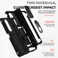 thumbnail image 2 of Heavy Duty Armor Case for Samsung Galaxy Z Fold 4, Rugged PC Soft TPU Military Grade Shockproof Metal Magnetic Car Mount Shockproof Cover with Camera Lens Sliding Ring Holder Bracket Case,Black, 2 of 8