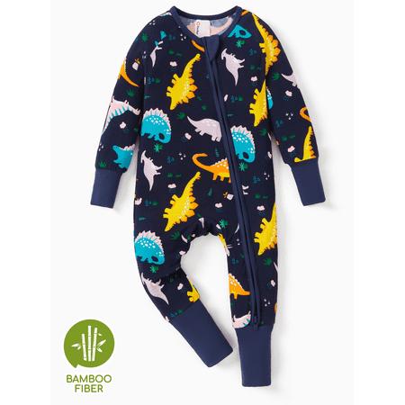 PatPat Baby Boy Clothes Bamboo Baby Pajamas Footed & Footless 2-Way Zipper Footies Sleep N Play Pajamas Dinosaur Gift for Baby Boys Newborn 0-3 Months