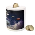 thumbnail image 3 of Outer Space Piggy Bank, Astronaut in the Outer Space the Planets Globe Satellite Energy Eternity Theme, Ceramic Coin Bank Money Box for Cash Saving, 3.6" X 3.2", Multicolor, by Ambesonne, 3 of 4