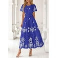thumbnail image 3 of PRETTYGARDEN Boho Dresses for Women Summer Spring Casual Floral Short Sleeve V Neck Maxi Elastic Waist Dress Pockets, 3 of 10