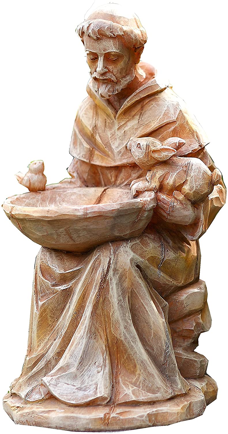 Sitting Saint Francis of Assisi Holding Bird Bath 11.5 Inch Resin