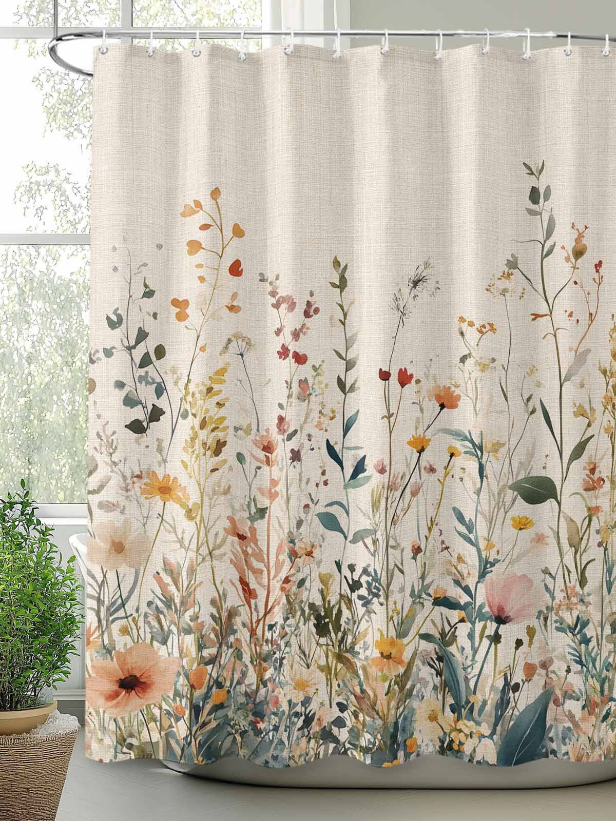 Fsddascl Vintage Botanical Shower Curtain Set - 72" x 78" Washable Bathtub Curtain with 12 Hooks, Spring Floral Summer Botanical Rustic Waterproof Fabric Stall Shower Curtains for Bathroom/Bathtub