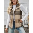 thumbnail image 4 of YUGYXL Women's Plaid Outerwear Vests Tops Zip Up Collared Sleeveless Jacket with Pockects Khaki XXL, 4 of 8