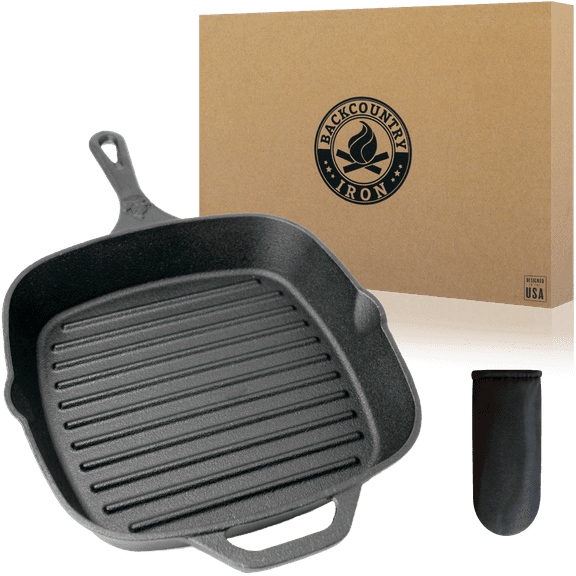 Backcountry Iron 8 Inch Square Grill Pan Medium Pre-Seasoned Cast Iron