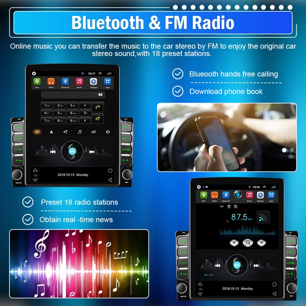 Podofo 2 Din 9.7 Car Stereo Vertical Touch Screen Android 9.1 Car Radio GPS Navigation Bluetooth Wifi FM USB GPS Mirror Link with 12 LED Rear View - Walmart.com