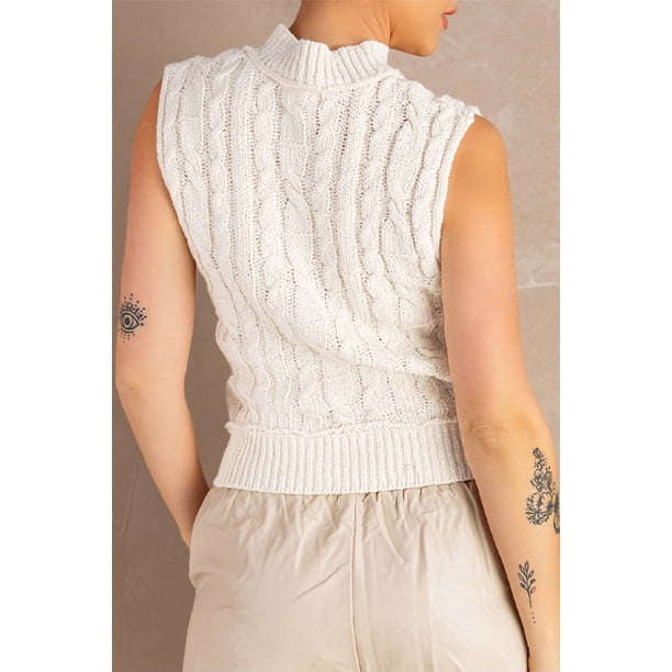 ABPHQTO Chaleco tipo suéter tejido con cuello alto para mujer