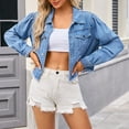 thumbnail image 5 of Dealovy Cropped Denim Jackets for Women Button down Ripped Jean Jacket Long Sleeve Fitted Outerwear, 5 of 9