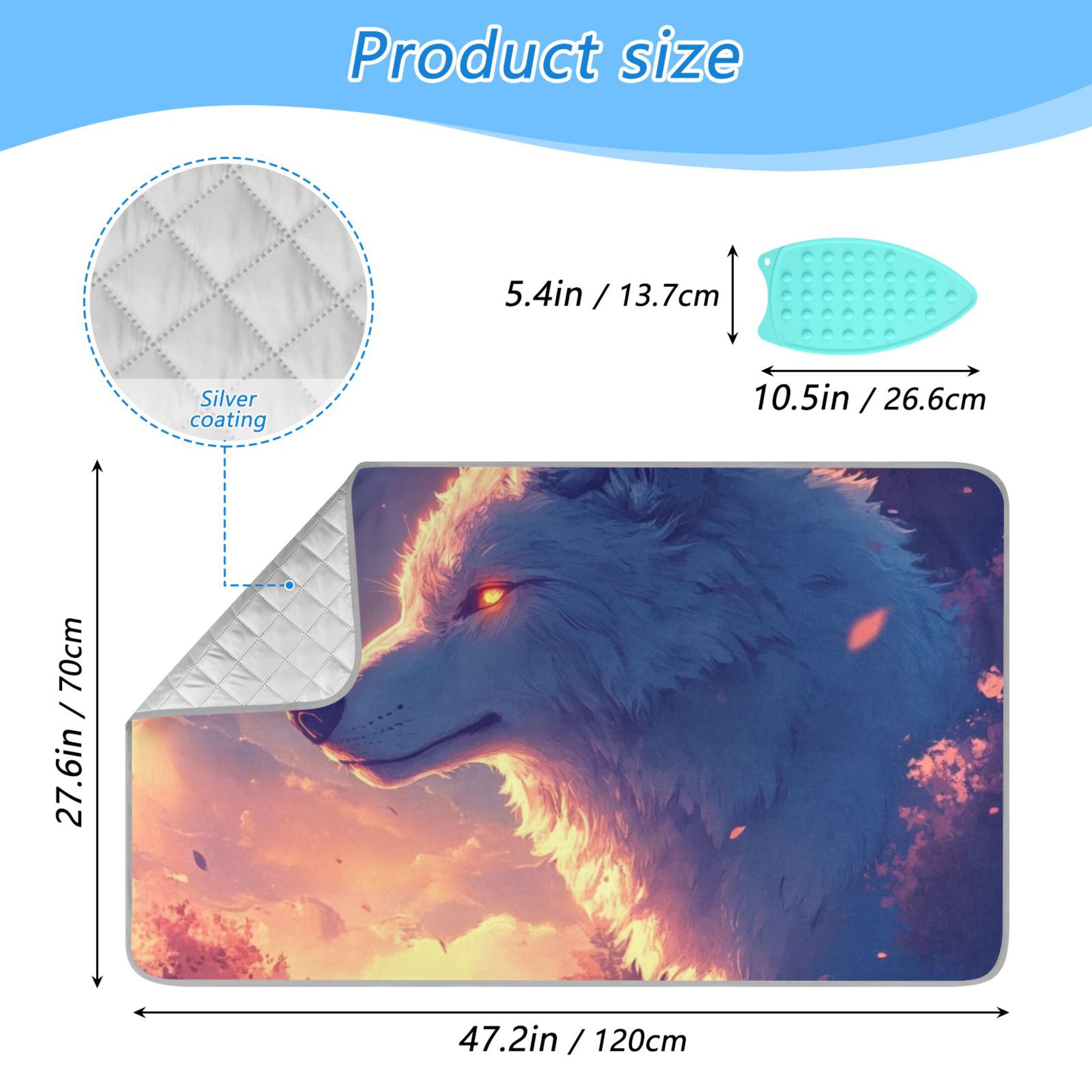 Majestic Wolf with Twilight Ironing Mat Blanket for Table Top Travel Portable Ironing Board Pad 47.2x27.6 Inch