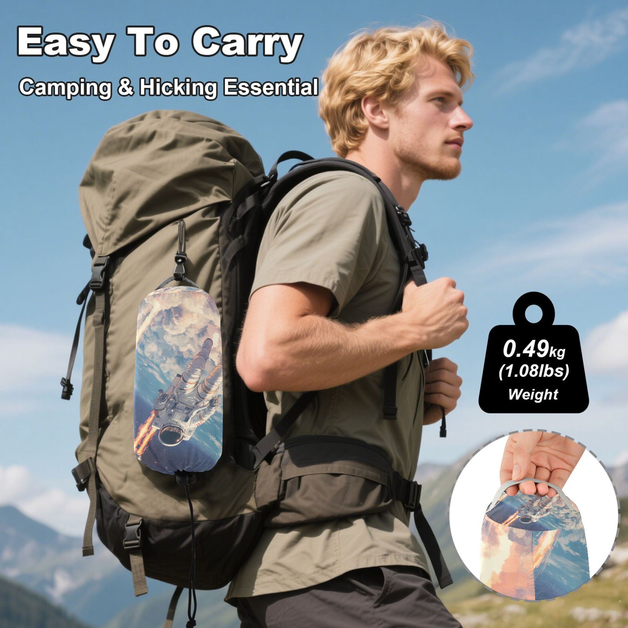 Wobogo Astronauts Fly Into Space Camping Hammocks 330 lb Capacity with Tree Straps and Hanging Pockets for Outside Hiking Beach Backpack Travel