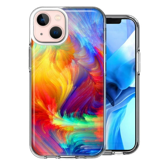 MUNDAZE Case for Apple iPhone 15 Hybrid Shockproof Slim Hard Soft TPU Shell Heavy Duty Protective Phone Cover - Colorful Feather Paint