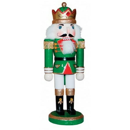 Green King with Crown Wooden Christmas Nutcracker 10 Inch