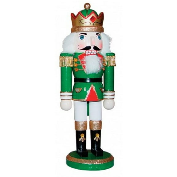 Green King with Crown Wooden Christmas Nutcracker 10 Inch