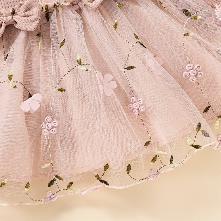 Upioiwer Kid Dresses Toddler Girl Dresses 4T Girls School Uniform Skirts Kids Toddler Baby Girls Long Ruffled Sleeve Ribbed Bowknot Tulle Dress Princess Dress Outfits Girls Dresses Siz Walmart