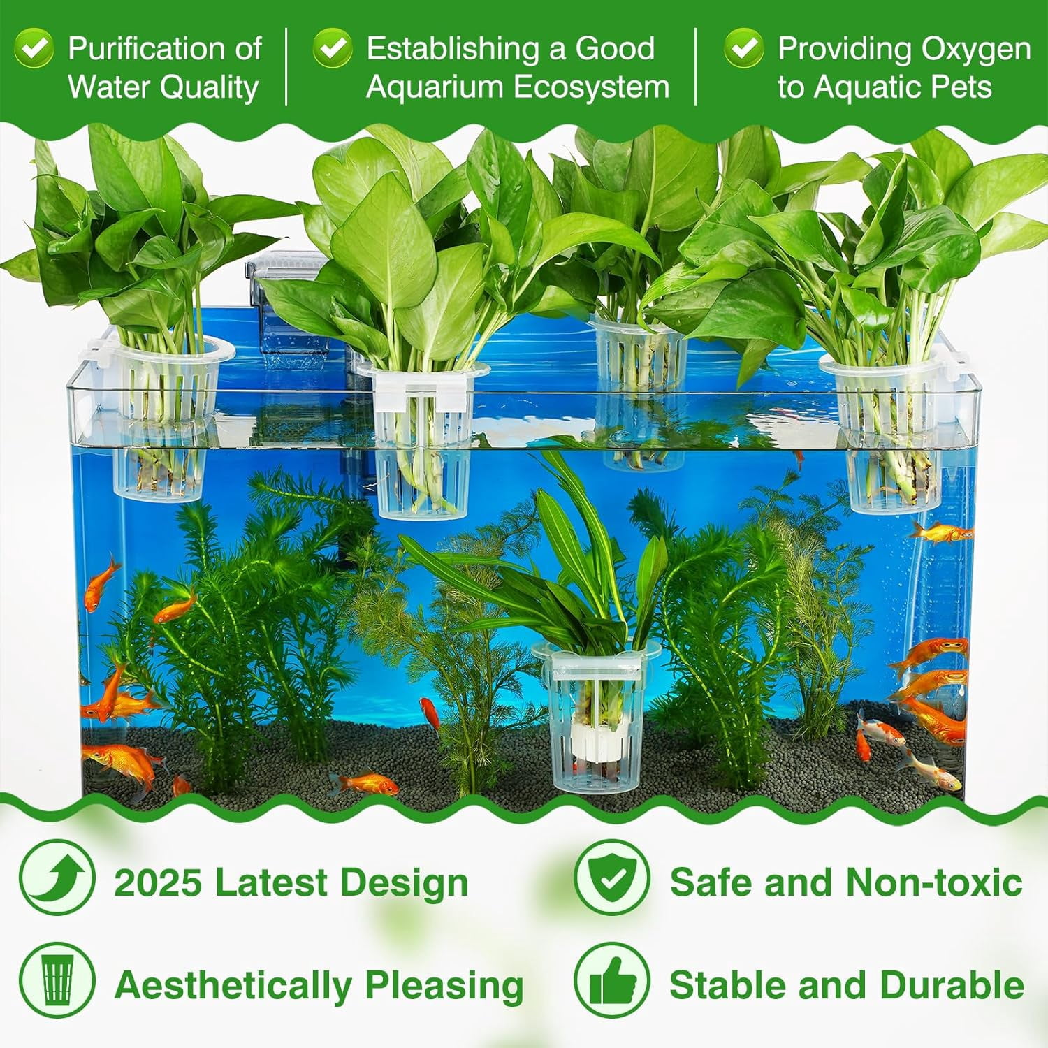 Aquarium Plant Holder with Extension Hooks and Suction Cups for Aquaponic Plant Cultivation and Aquascape Decorations (2 PCS) Transparent
