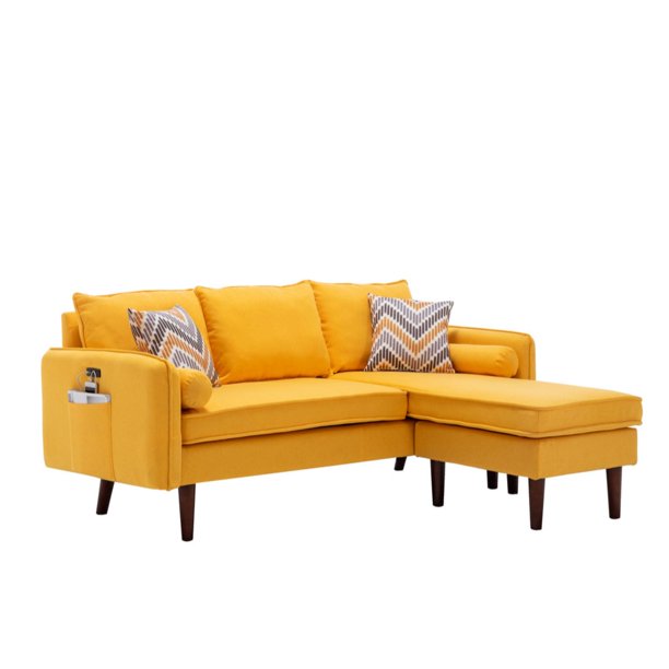 70" Mia Yellow Sectional Sofa Chaise with USB Charger and Pillows