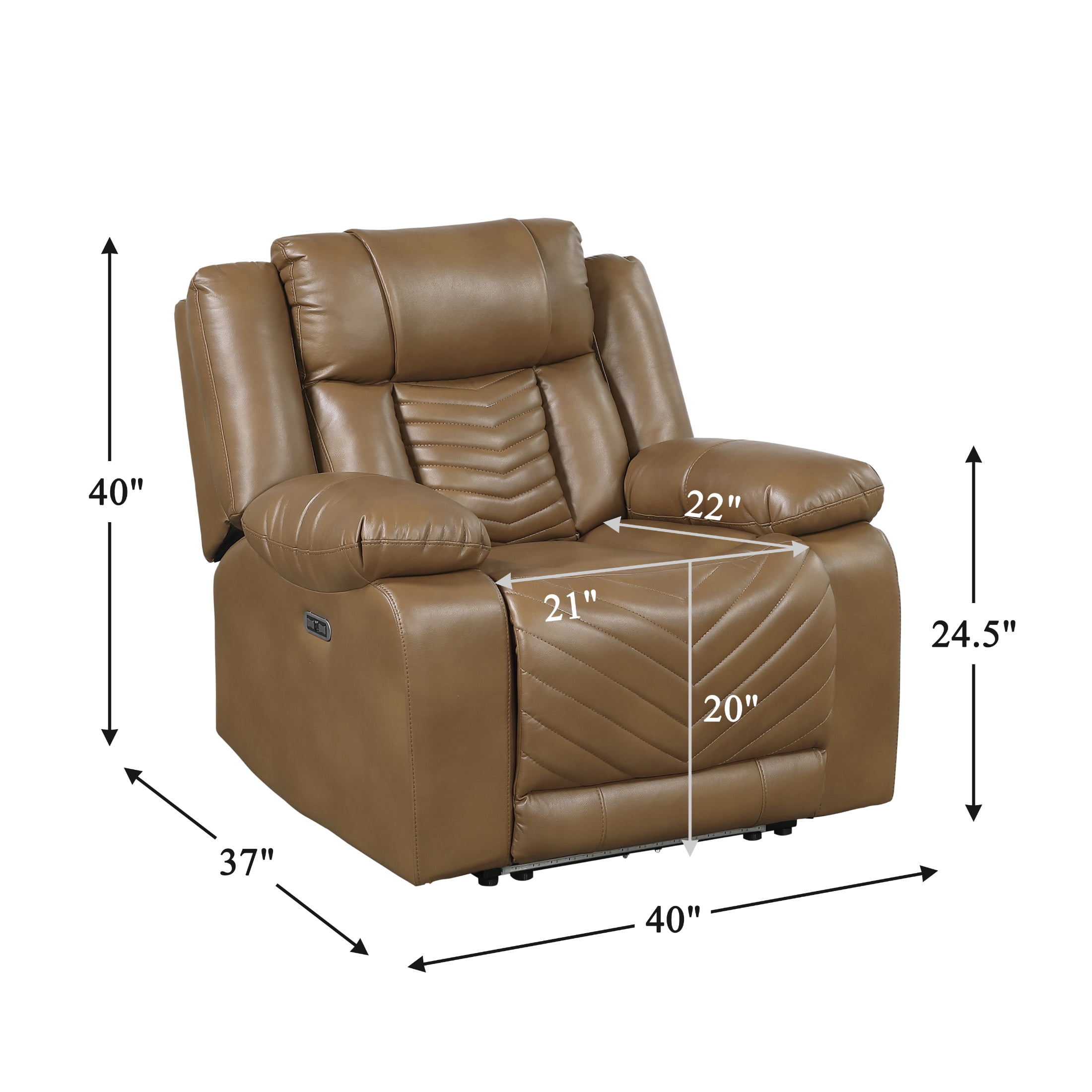OakvillePark Orinthal Faux Leather Living Room Power Recliner with LED and Charging Ports, Brown