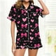 thumbnail image 2 of RKSTN Valentine's Day Gifts Women's Valentines Pajama Sets Plus Size Notch Collar Button Down Valentine Heart Print Short Sleeve T Shirt and Pjs Shorts 2PC Matching Set 2 Piece Summer Loungewear, 2 of 6