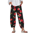 thumbnail image 2 of Pantalon Large pour Femmes Mode Décontractée avec Poches Taille Haute Élastique Imprimé Sport Coton Lin Capris pour Femmes Été Décontracté, 2 of 5
