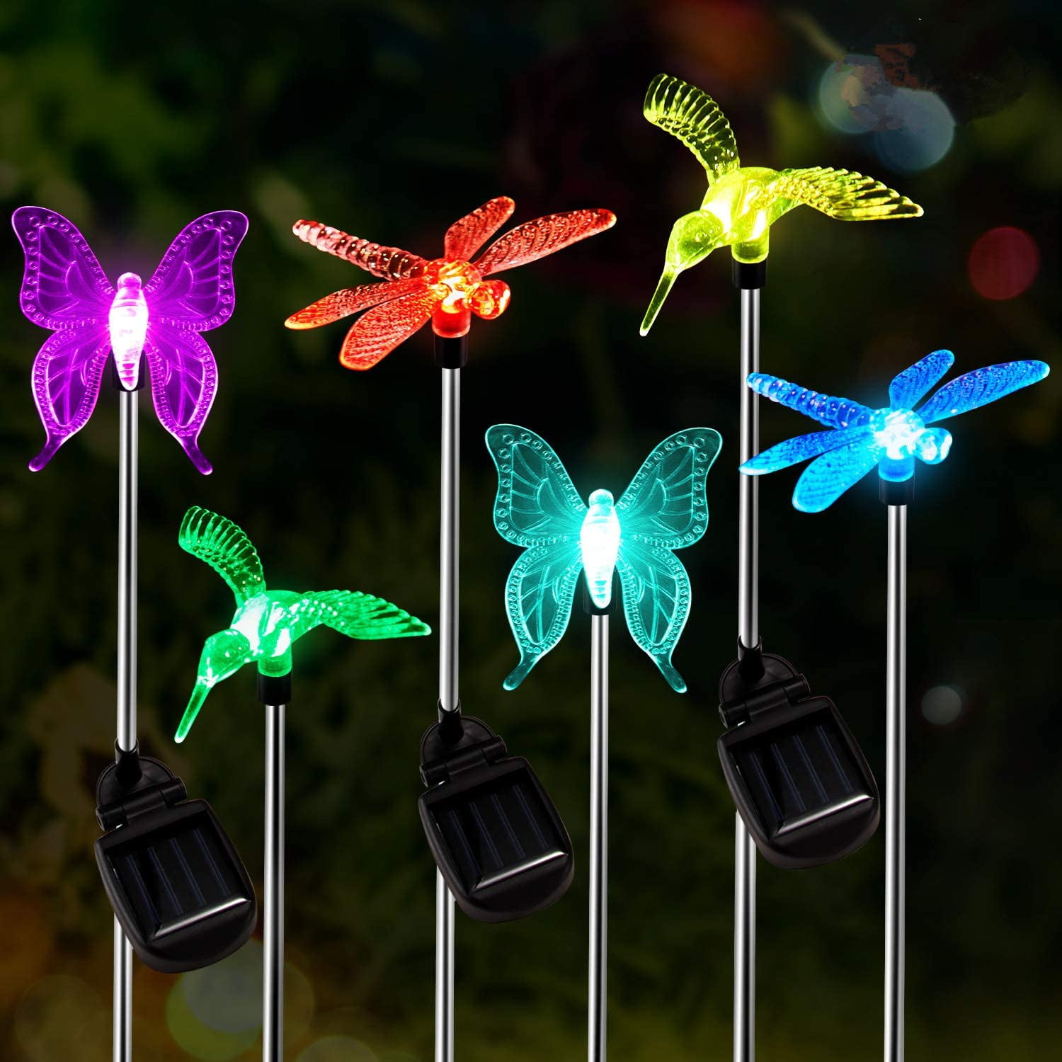 Color-Changing LED Garden Solar Light Waterproof Dragonfly/Butterfly/Bird Solar 