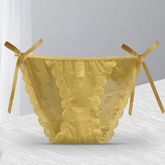 YueHuiYing Women's Bow Front G String Polka Dots Print Cheeky Panties Cute Mid Rise Underwear Thongs