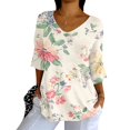 thumbnail image 4 of Tittly Boho Tops for Women, 3/4 Sleeve Shirts for Women Dressy Tunic Tops Casual Wear with Floral, Womens V Neck T Shirts, Women'S Fashion Clothing Pink 2XL, 4 of 5