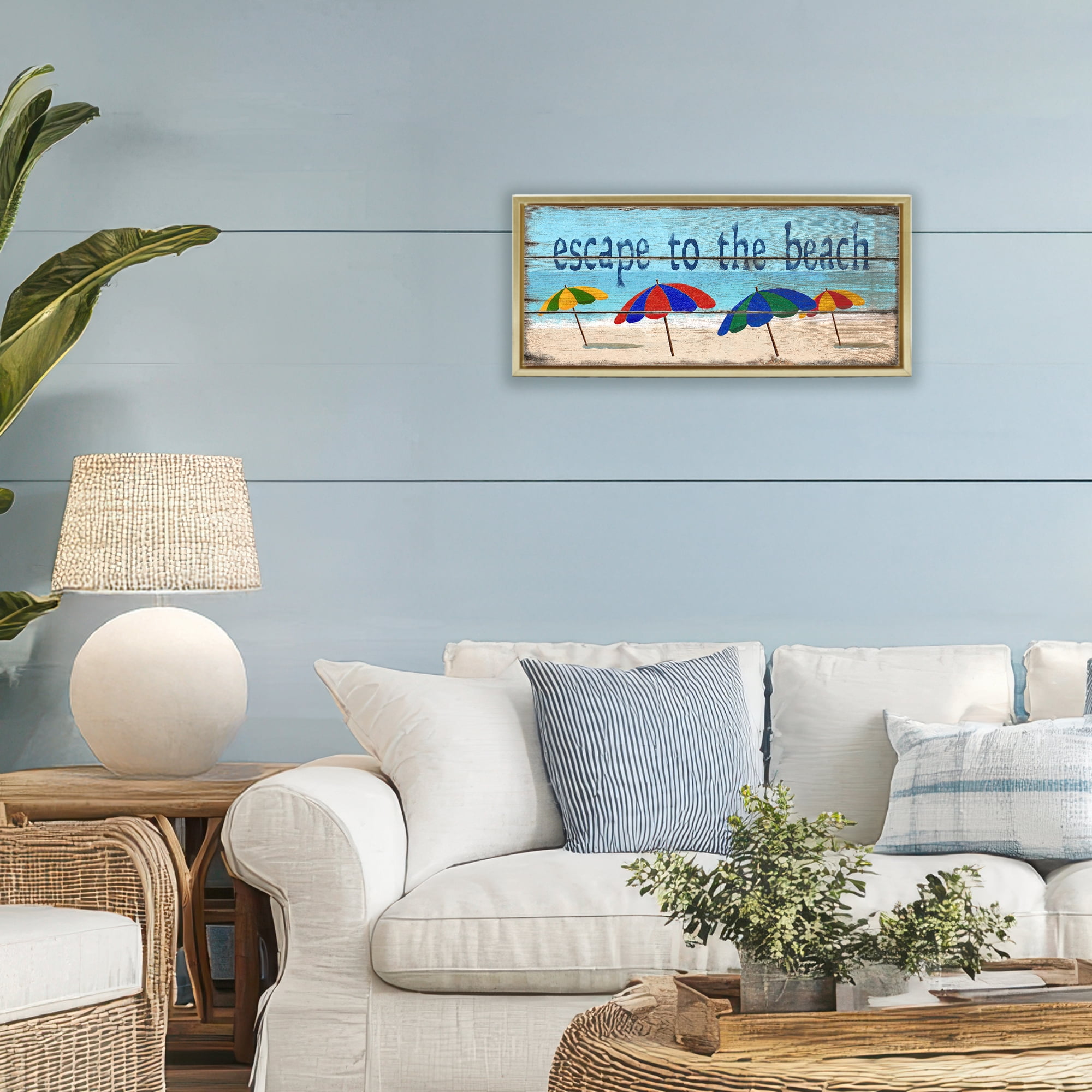 Stupell Industries Beach Escape Umbrellas Gold Framed Floater Canvas Wall Art, design by Gail Fraser