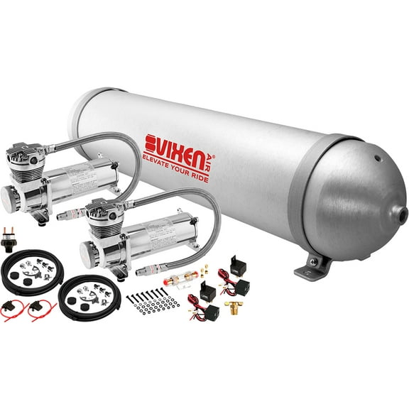 Vixen Air Suspension Kit for Truck/Car Bag/Air Ride/Spring. On Board System- Dual 200psi Compressor, 5 Gallon Aluminum Tank. For Boat Lift,Towing,Lowering,Load Leveling,Bags,Train Horn VXO4850DC