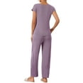 thumbnail image 3 of INSPIRE CHIC Women's Short Sleeve Modal Casual Set Pajama 2 Piece Loungewear Long Pants Sweatsuit XL Purple, 3 of 6