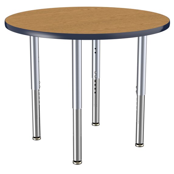 ECR4Kids 36in Round Everyday T-Mold Adjustable Activity Table Oak/Navy/Silver - Super Leg