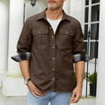 thumbnail image 5 of qolati Mens Twill Cargo Shirts Long Sleeve Casual Lightweight Button Down Shacket Plaid Lined Outdoor Work Jackets, 5 of 8