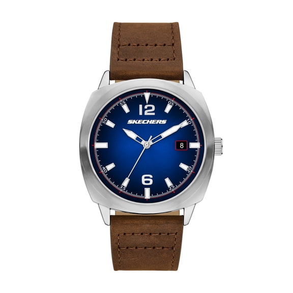 Skechers Men's Hewes Three-Hand Date Brown Leather Watch