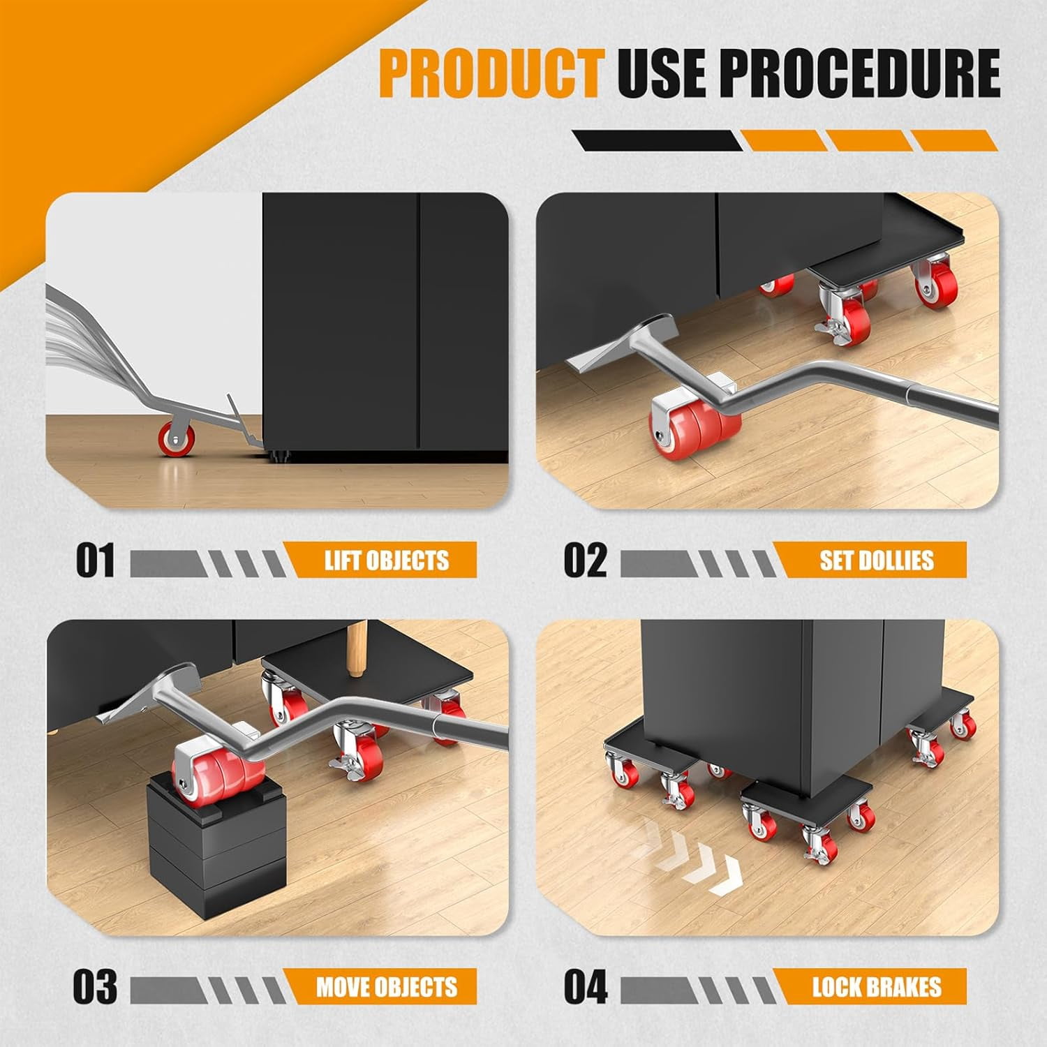 Heavy Duty 1500LBS Furniture Dolly & Movers with 5X 360° Wheels - Carbon Steel Panel & Non-Slip Casters, Includes Lifter Jacks, Gliders for Sofa, Refrigerator (5.4 Inch, Silvery)