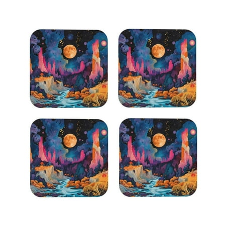 

Tideii Fantasy Cosmic Landscape for Leather Coasters 4 Pieces Anti-fouling and Anti-scalding Decorative Coasters Suitable for Restaurants Kitchens Coffee Shops-Square