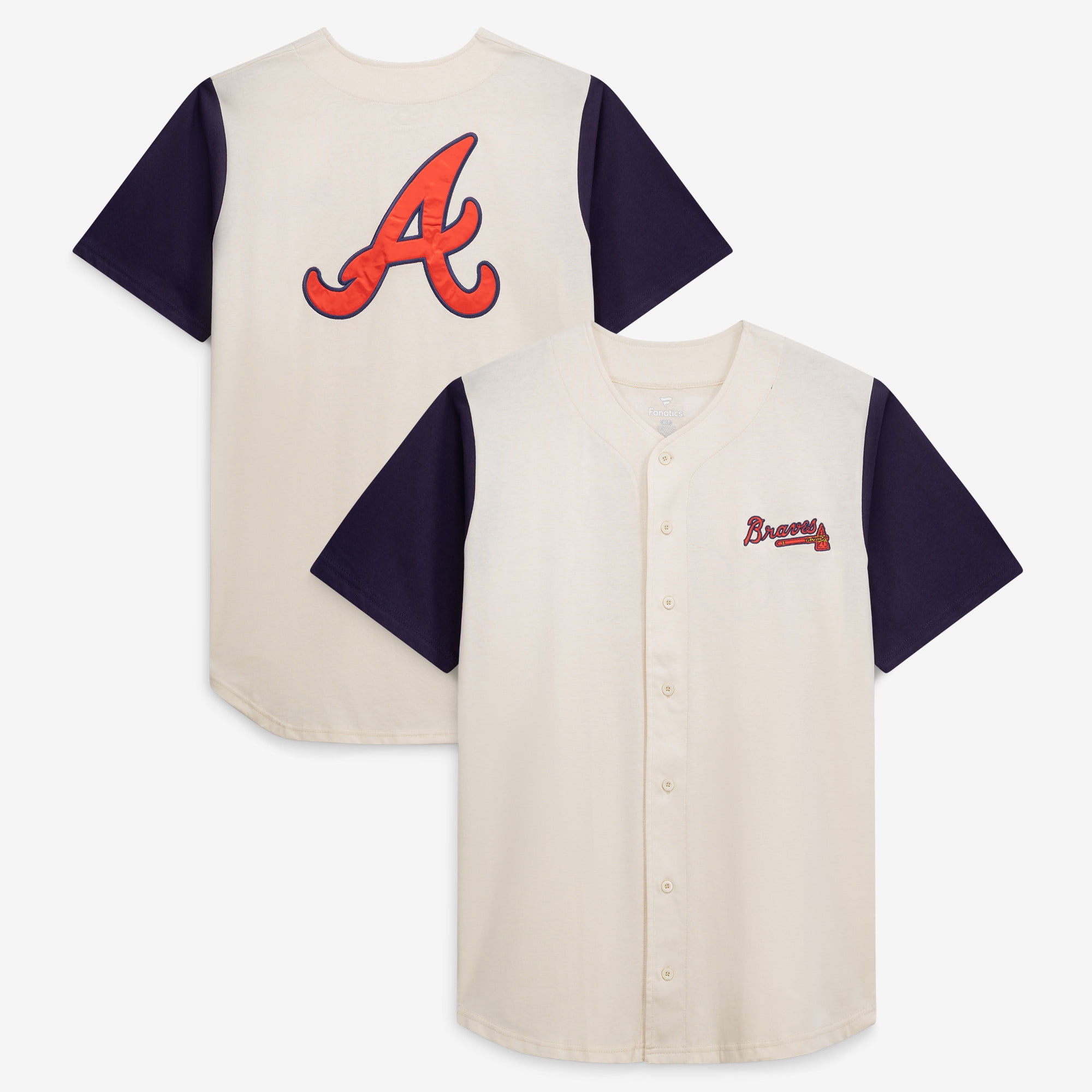 Men's Profile Cream Atlanta Braves Big & Tall Full-Button Jersey