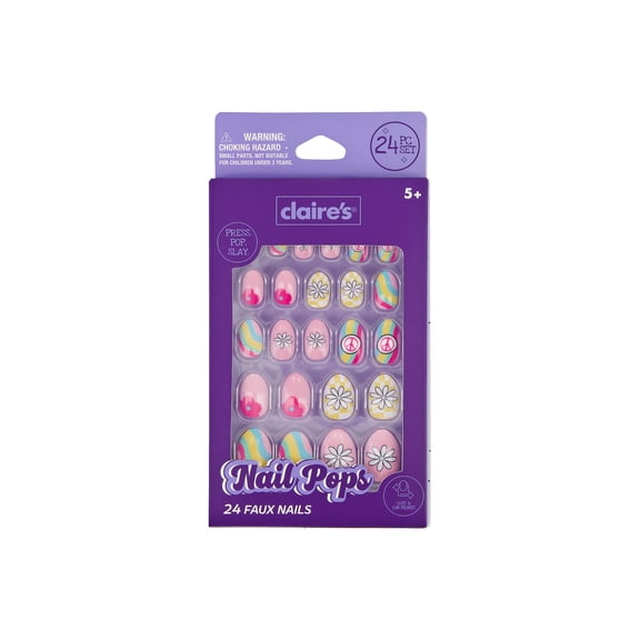 Claire's Peace Daisy Oval Shaped Press-on Nails, 24 Nails