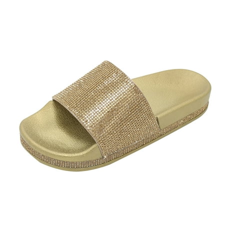

Mzoazpie Women Diamond Slippers Casual Beach Sandals for Women Flip-Flops Thick Bottom Beauty Two Strap Sandals Women Rhinestones Sandals