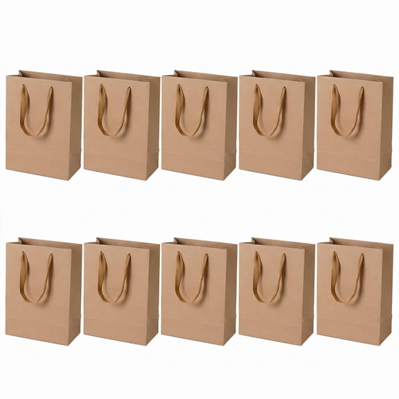 10 Pack Kraft Paper Gift Bags with Fabric Handles, Heavy Duty Shopping Tote Bags for Birthday Party, Wedding & Gift Wrapping
