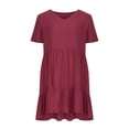 thumbnail image 5 of Abcnature Summer Dress, Casual Dresses for Women Casual V-Neck Short Sleeve Folding Solid Dress, Plus Size Dress Beach Sundresses Mini Dress Wine XL, 5 of 6