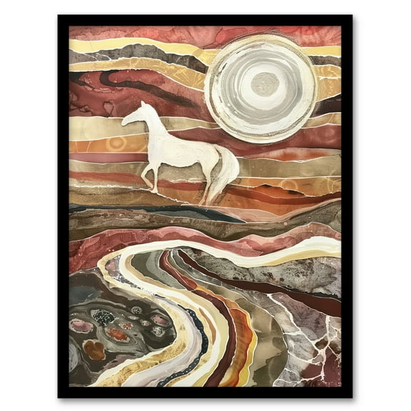Artery8 Wild Horse Abstract Camargue Sun Watercolour Living Room Art Print Framed Poster Wall Decor 12x16 inch