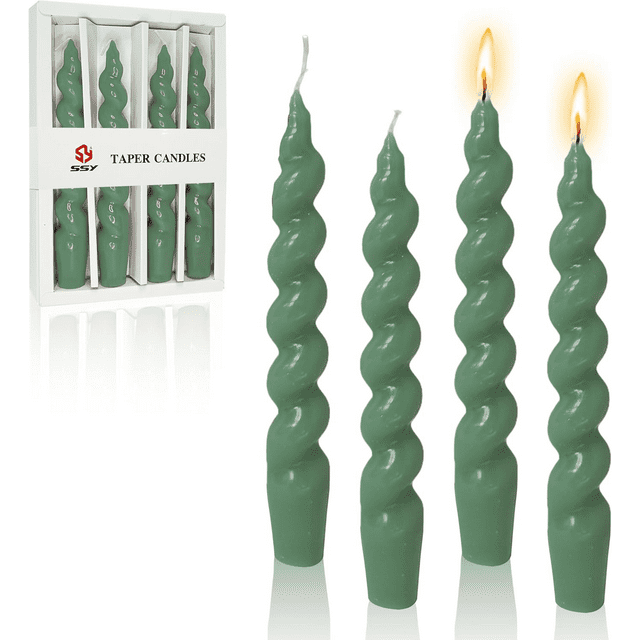 7.3 Inches Spiral Taper Candles Colorful Twisted Candle Dripless Long Candles, Handmade Candlesticks for Wedding Dinner Decor, Set of 4