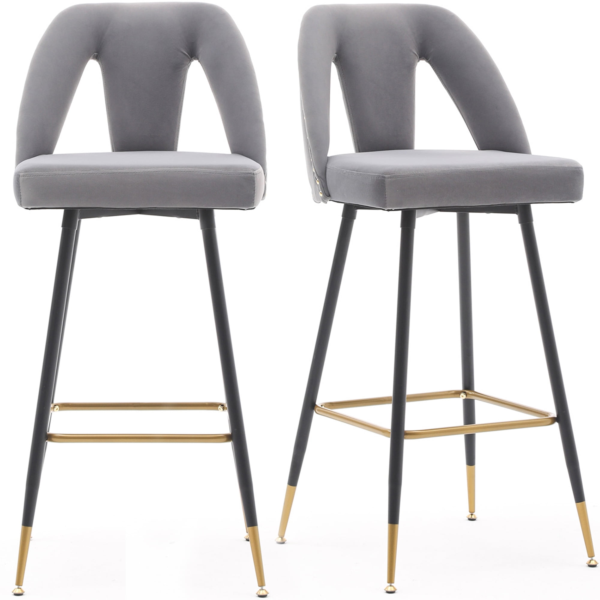 SYNGAR Modern Bar Stools Set of 2, Velvet Upholstered Bar Chair with
