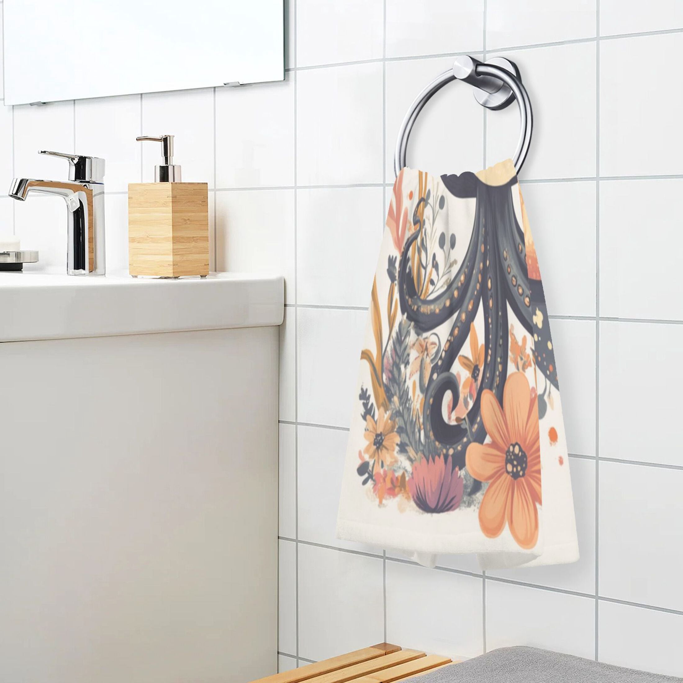 Cotton Towel Two-Piece 16x28 Inch One Sizex2 Face Towel Set Towel Set Cotton Hand Bath Towel Bathroom Beach Super Cute Black Octopus