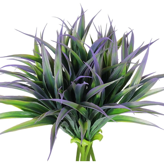 Artificial Fake Grass 8 Pcs Faux Greenery Stems UV Resistant Outdoor Plants Plastic Spring Tropical Bushes for Home Window Garden Office Patio Pathway Front Porch Decor(Purple)