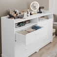 thumbnail image 6 of 6 Drawers Dresser with Open Shelf for Bedroom, Modern Chests of Drawers Storage Tower with “X” Steel Frame for Living Room, White, 6 of 9