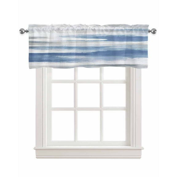 Blue Gray White Kitchen Valances for Windows Farmhouse Linen Window Valance Curtain for Living Room Window Treatment Modern Abstract Mottled Aesthetic Valance Rod Pocket Topper Drape, 42 x 18 Inch